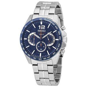 NWT Authentic Seiko Essentials Chronograph Quartz Blue Dial Men's Watch Ssb345